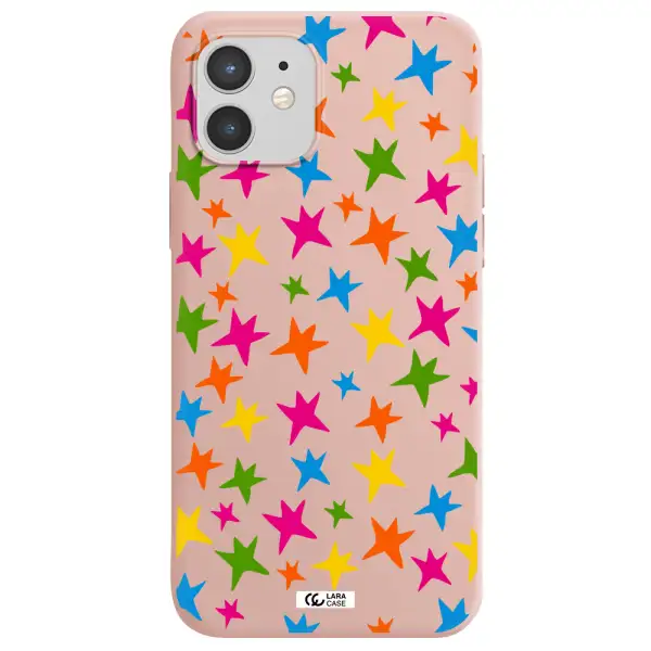 Colorful Stars Apple iPhone 12 Silicone pastel pink Case