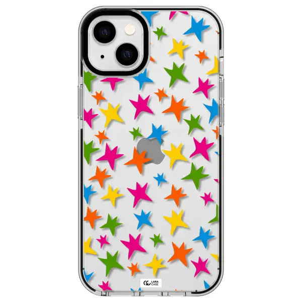 Colorful Stars Apple iPhone 14 plus impact black border Case