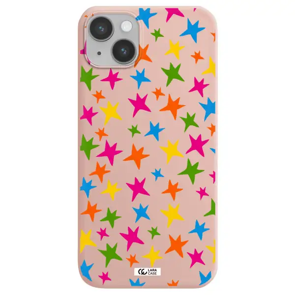 Colorful Stars Apple iPhone 14 plus Silicone pastel pink Case