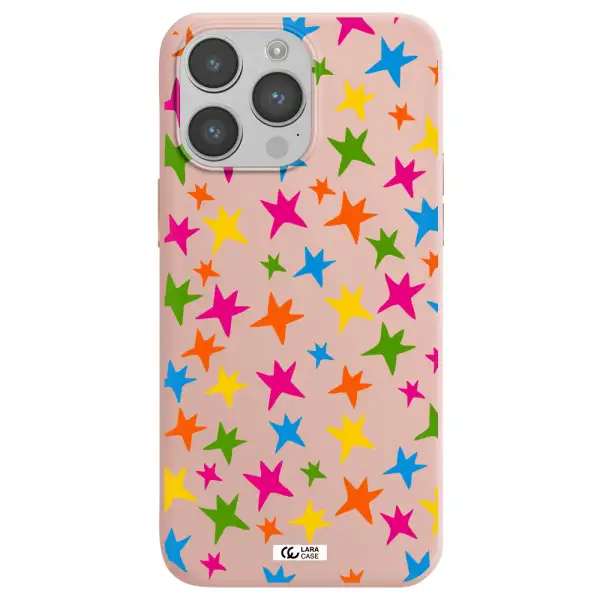 Colorful Stars Apple iPhone 14 pro Silicone pastel pink Case