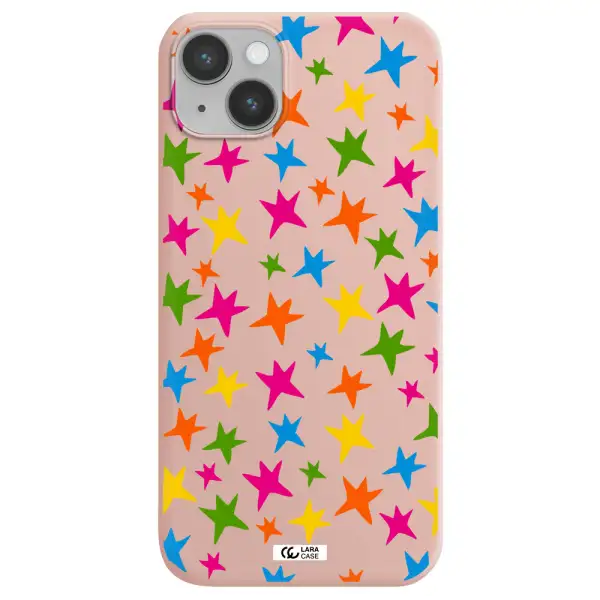 Colorful Stars Apple iPhone 14 Silicone pastel pink Case