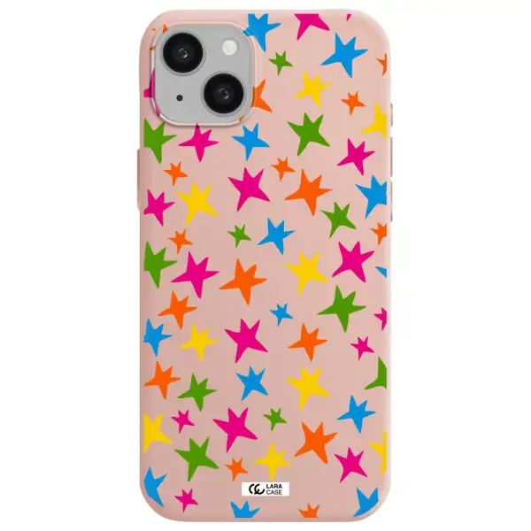 Colorful Stars Apple iphone 15 plus Silicone pastel pink Case