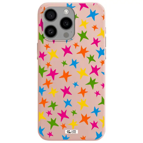 Colorful Stars Apple Iphone 15 Pro max Silicone pastel pink Case