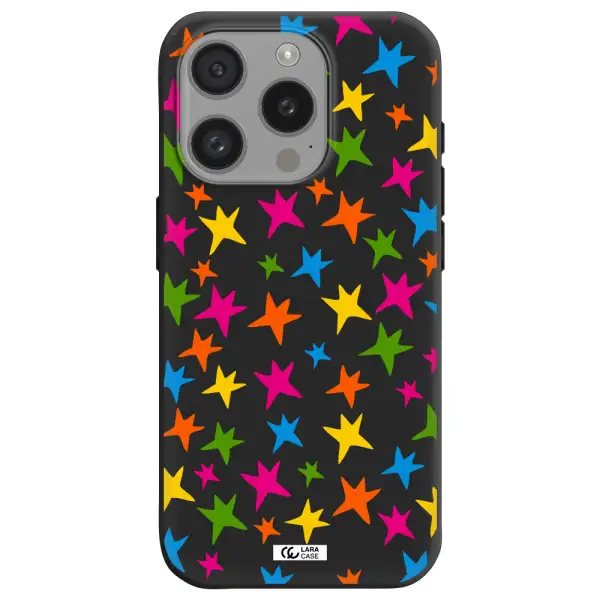 Colorful Stars Apple Iphone 15 Pro Silicone Black Case