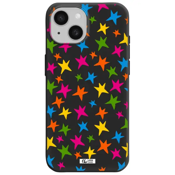 Colorful Stars Apple iPhone 15 Silicone black Case