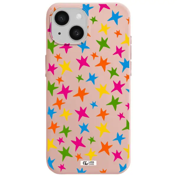 Colorful Stars Apple Iphone 15 Silicone Pastel Pink Case