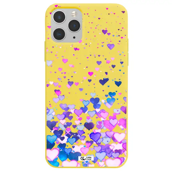 Watercolor Flying Hearts Apple iPhone 11 pro max Silicone canary yellow Case