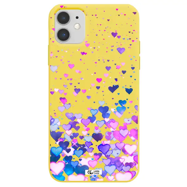 Watercolor Flying Hearts Apple iPhone 11 Silicone canary yellow Case