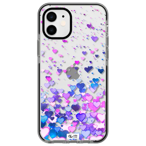 Watercolor Flying Hearts Apple iPhone 12 impact black border Case