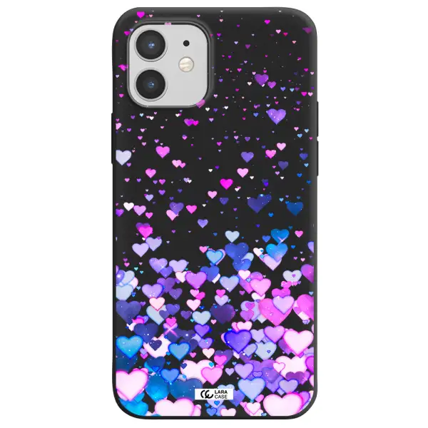 Watercolor Flying Hearts Apple iPhone 12 Silicone black Case
