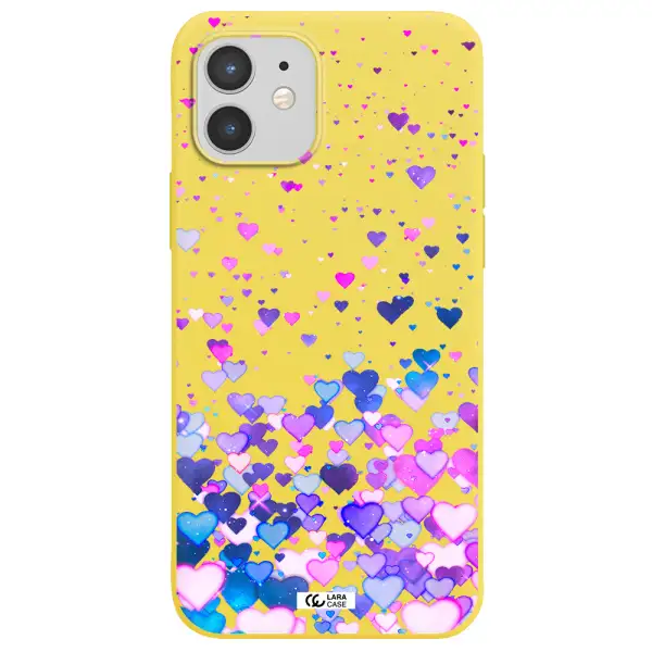 Watercolor Flying Hearts Apple iPhone 12 Silicone canary yellow Case