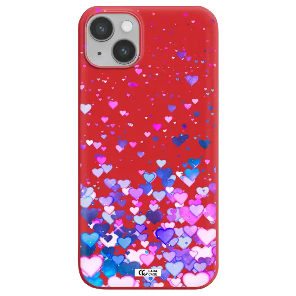 Watercolor Flying Hearts Apple iPhone 14 plus Silicone Imperial Red Case