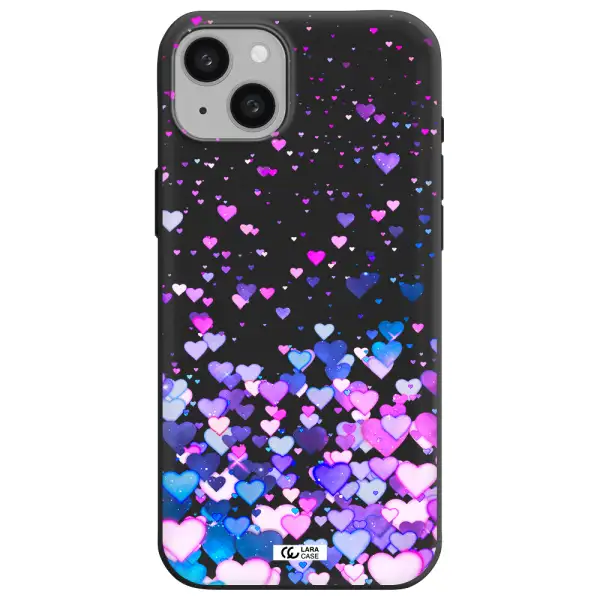 Watercolor Flying Hearts Apple iphone 15 plus Silicone black Case