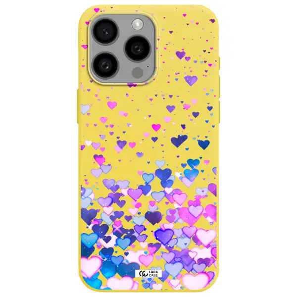 Watercolor Flying Hearts Apple Iphone 15 Pro max Silicone canary yellow Case
