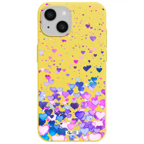 Watercolor Flying Hearts Apple iPhone 15 Silicone canary yellow Case