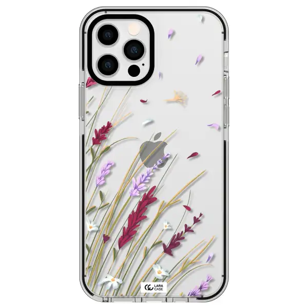 Long Grass Flower Apple iPhone 12 pro impact black border Case