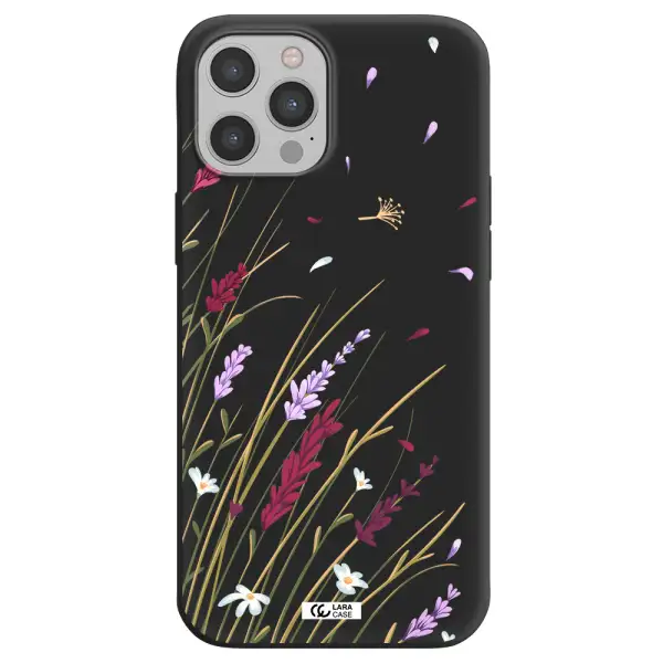 Long Grass Flower Apple iPhone 12 pro max Silicone black Case