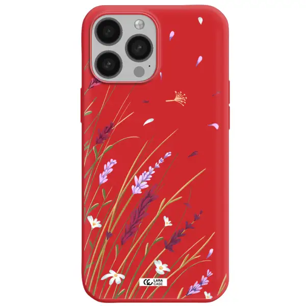 Long Grass Flower Apple iPhone 13 Pro Max Silicone Imperial Red Case