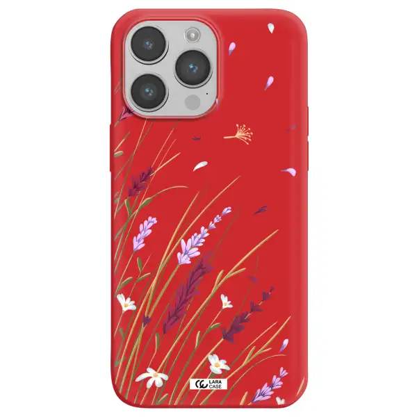 Long Grass Flower Apple iPhone 14 pro max Silicone Imperial Red Case