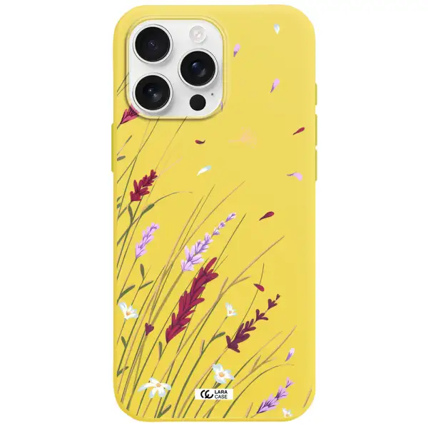 Long Grass Flower Apple Iphone 16 Pro Max Silicone Canary Yellow Case