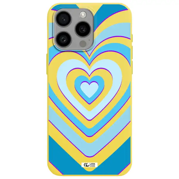 Blue Heart Apple Iphone 15 Pro max Silicone canary yellow Case