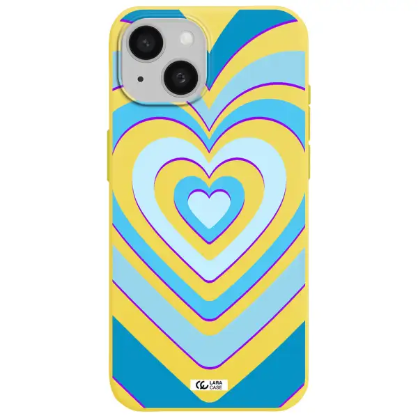 Blue Heart Apple iPhone 15 Silicone canary yellow Case