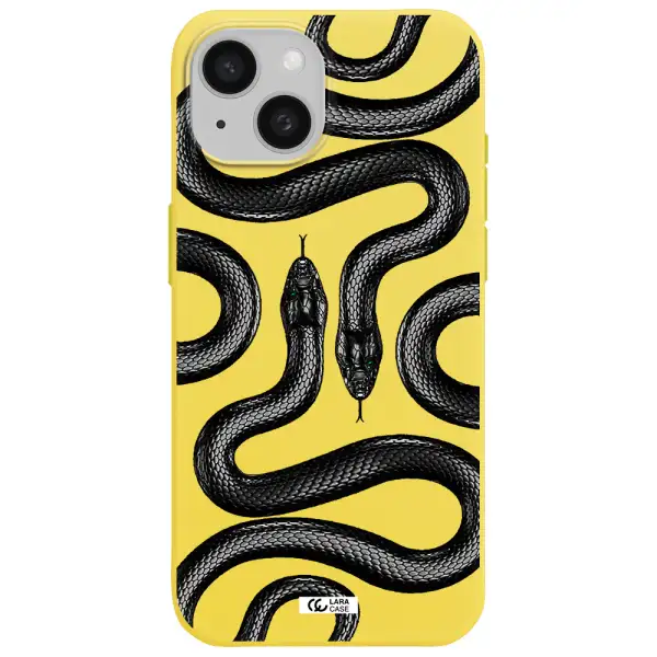 Black Snake Apple iPhone 15 Silicone canary yellow Case