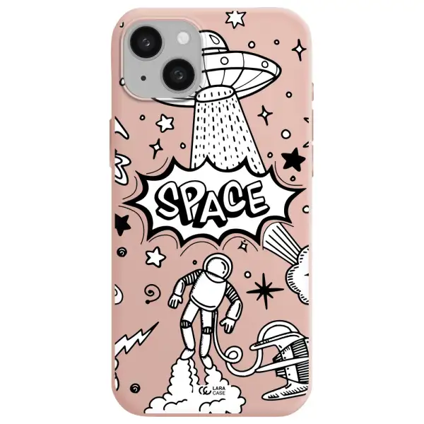 Space Poster Apple iphone 15 plus Silicone pastel pink Case