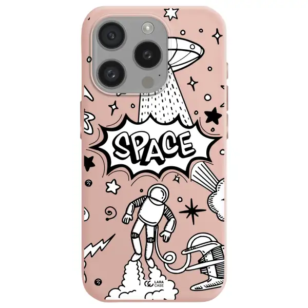 Space Poster Apple Iphone 15 Pro Silicone Pastel Pink Case