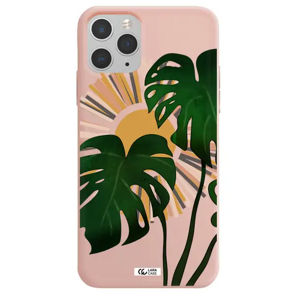Monstera Leaf Apple iPhone 11 pro Silicone pastel pink Case
