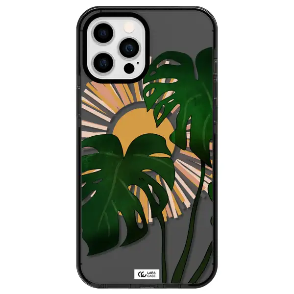 Monstera Leaf Apple iPhone 12 pro max impact Smoke Black Case