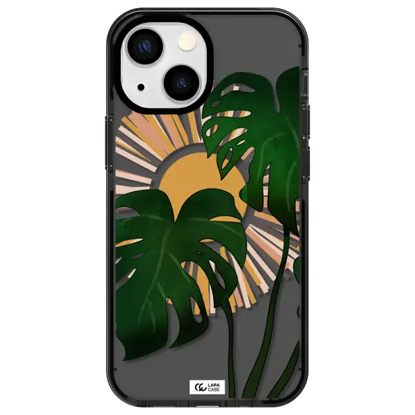 Monstera Leaf Apple iPhone 13 mini impact Smoke Black Case