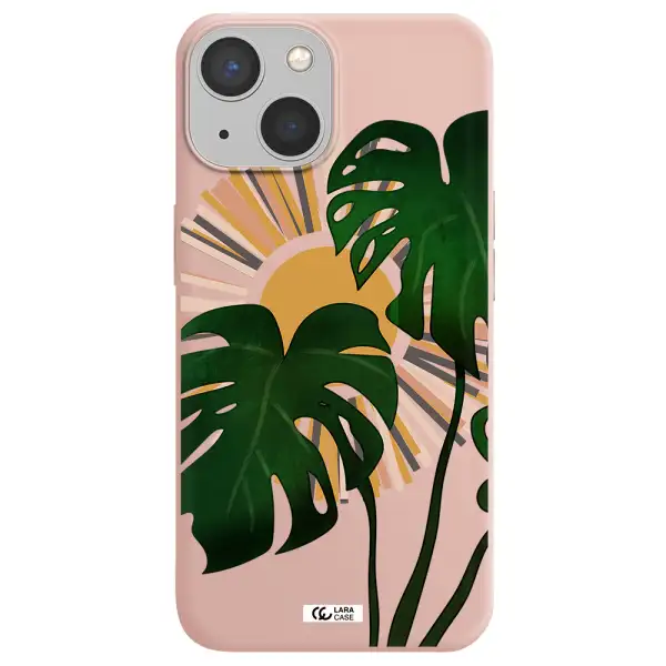 Monstera Leaf Apple iPhone 13 Silicone pastel pink Case