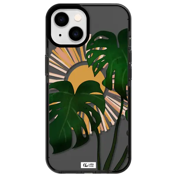 Monstera Leaf Apple iPhone 14 impact Smoke Black Case