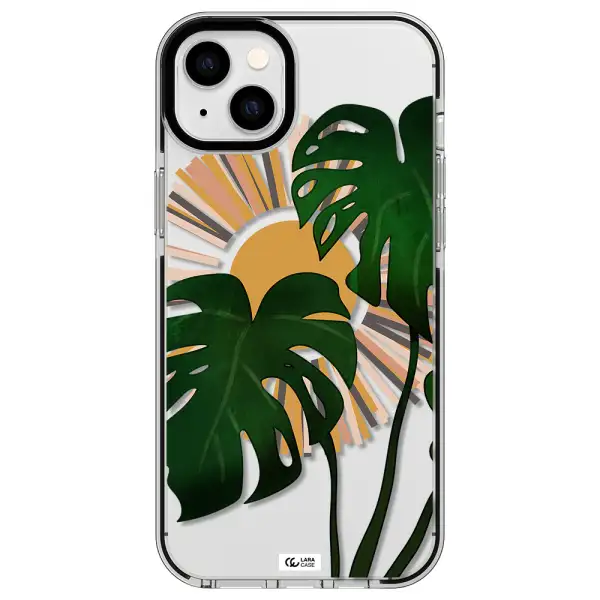 Monstera Leaf Apple iPhone 14 plus impact black border Case