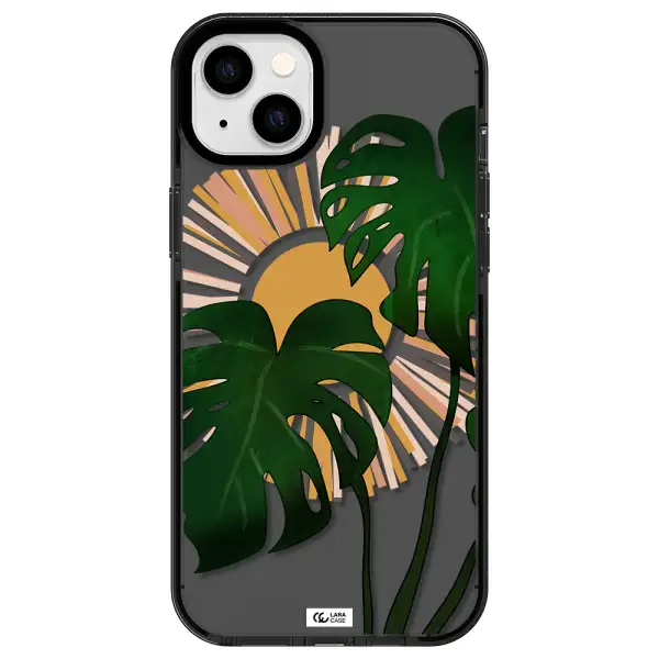 Monstera Leaf Apple iPhone 14 plus impact Smoke Black Case