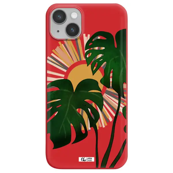 Monstera Leaf Apple iPhone 14 plus Silicone Imperial Red Case