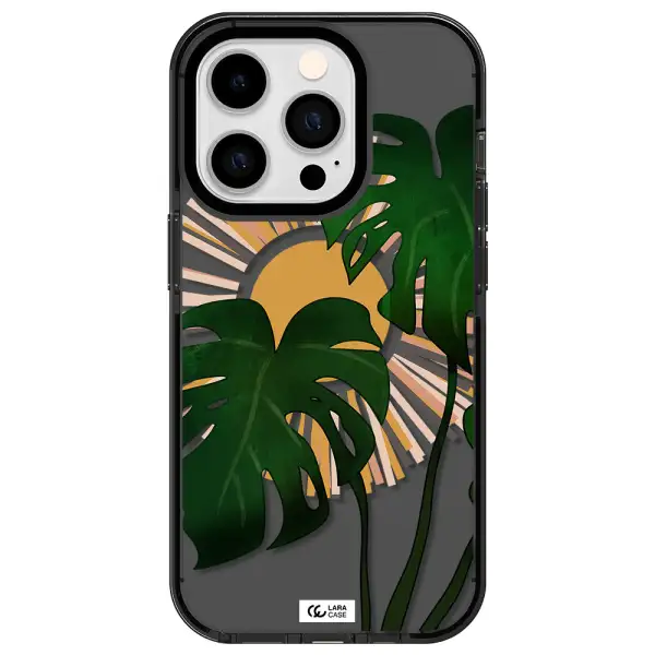 Monstera Leaf Apple iPhone 14 pro impact Smoke Black Case