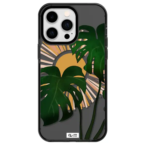 Monstera Leaf Apple iPhone 15 Pro impact Smoke Black Case