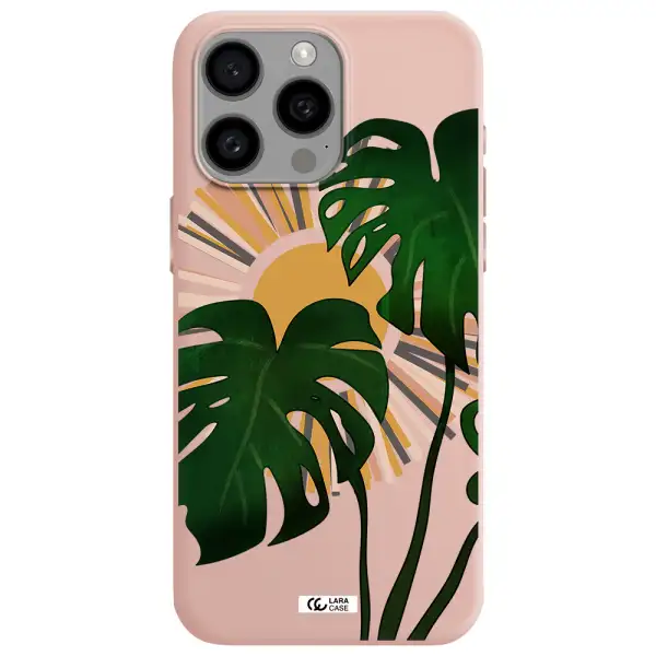 Monstera Leaf Apple Iphone 15 Pro max Silicone pastel pink Case