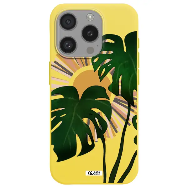 Monstera Leaf Apple Iphone 15 Pro Silicone Canary Yellow Case