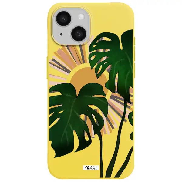 Monstera Leaf Apple iPhone 15 Silicone canary yellow Case