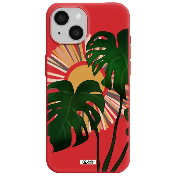 Monstera Leaf Apple Iphone 15 Silicone Imperial Red Case