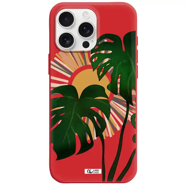 Monstera Leaf Apple Iphone 16 Pro Max Silicone Imperial Red Case