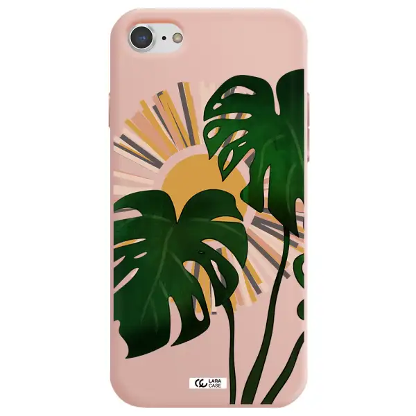 Monstera Leaf Apple iPhone 8 Silicone pastel pink Case