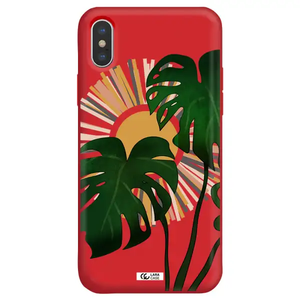 Monstera Leaf Apple iPhone X Silicone Imperial Red Case