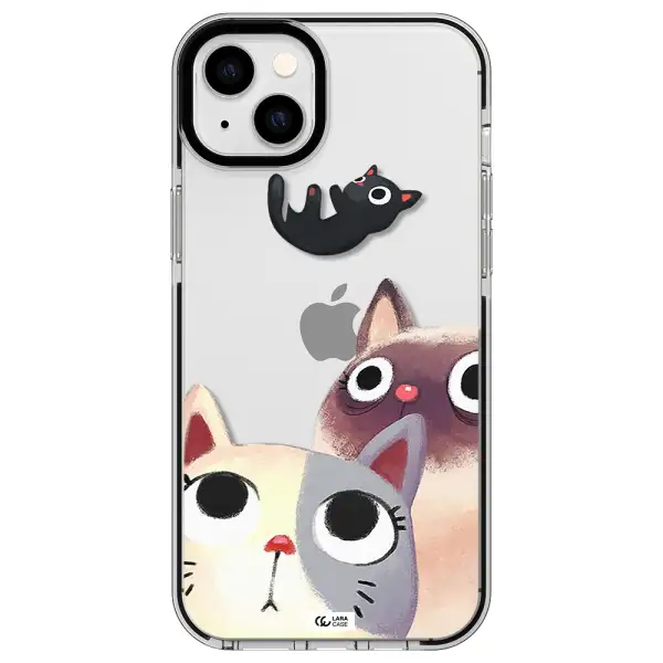 Abstract Grey Flowers Apple iPhone 14 plus impact black border Case