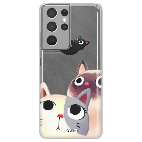 Abstract Grey Flowers Samsung S21 Ultra Clear TPU Case