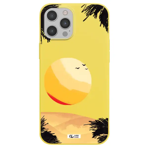 Sunset On The Beach Apple iPhone 12 pro max Silicone canary yellow Case