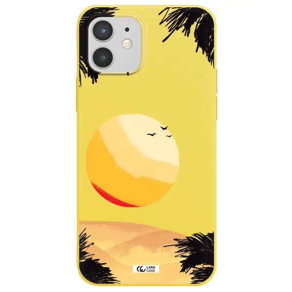 Sunset On The Beach Apple iPhone 12 Silicone canary yellow Case
